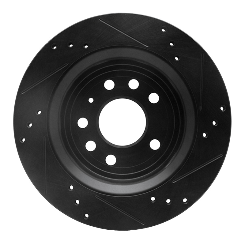 Cadillac BLS Brake Rotor (1) - Rear Left - R1 Concepts - Drilled & Slotted - Black - `03-`11